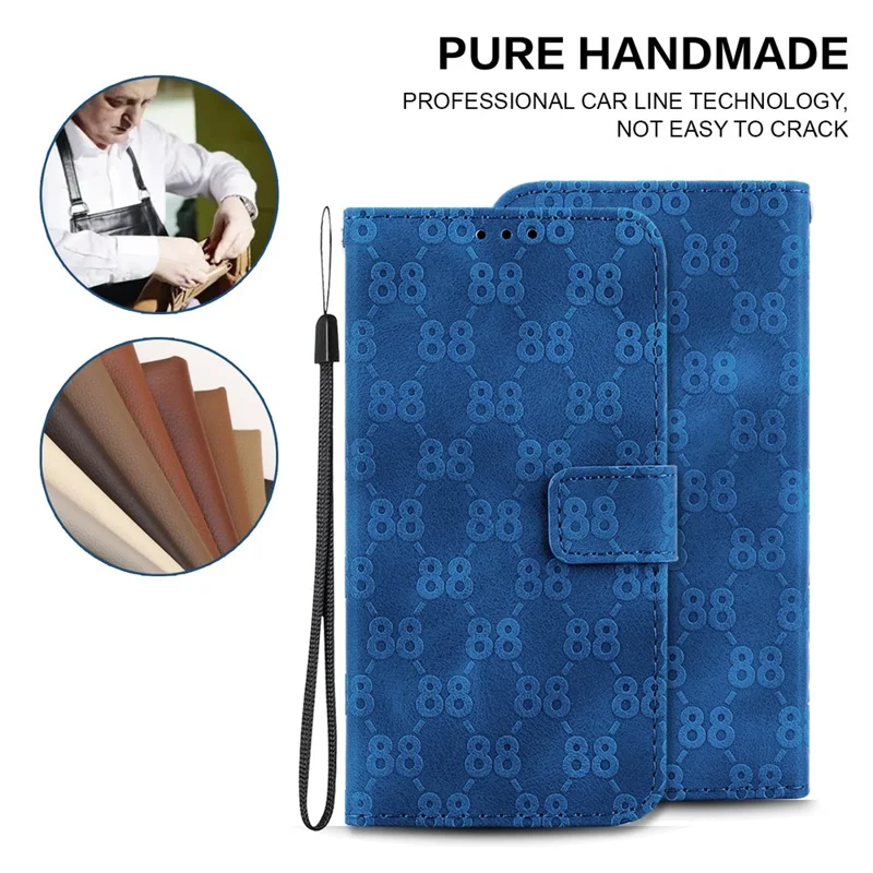 Double 8-Shape Imprint Phone Case for Google Pixel 7a PU Leather Wallet Stand Protective Cover - Dark Blue