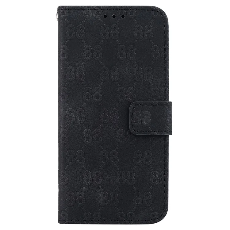 Para el iPhone 15 Doble 8-Shape Imprinted Phone Case PU Leather Stand Wallet Cover con Correa de Mano - Negro