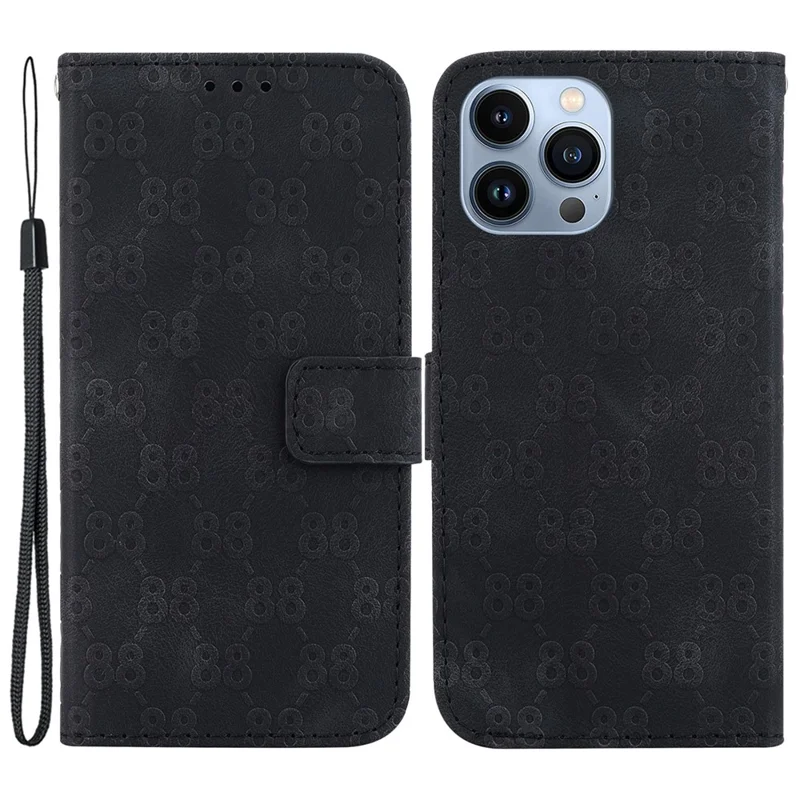 For iPhone 13 Pro Max 6.7 inch Leather Wallet Stand Phone Cover Double 8-Shape Imprinted Case - Black