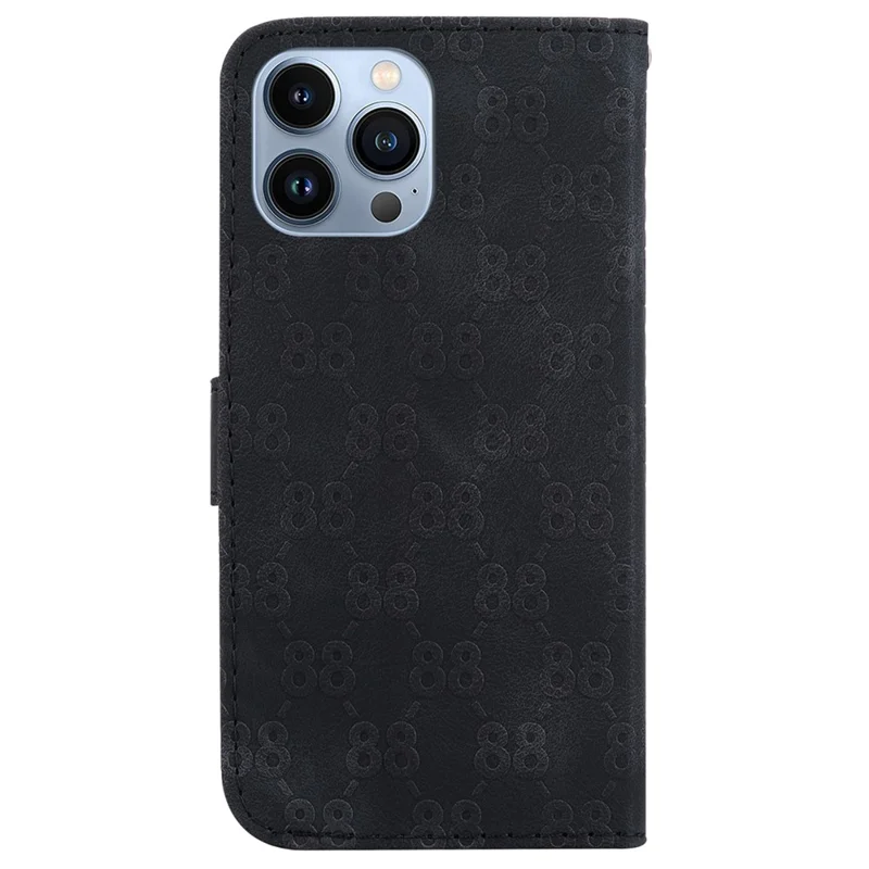 For iPhone 13 Pro Max 6.7 inch Leather Wallet Stand Phone Cover Double 8-Shape Imprinted Case - Black