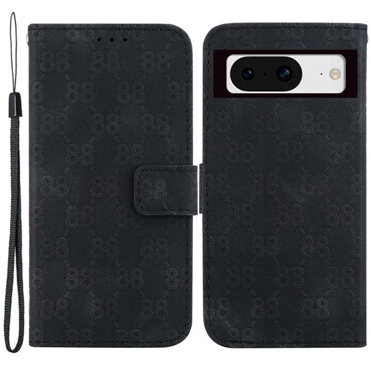 Leather Wallet Phone Cover for Google Pixel 8 Double 8-Shape Imprinted Flip Stand Case - Black