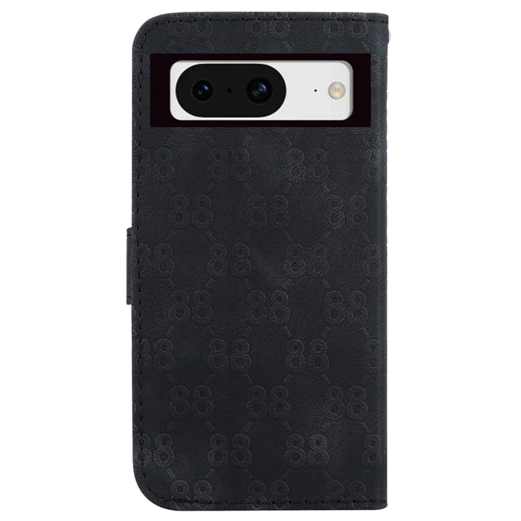 Leather Wallet Phone Cover for Google Pixel 8 Double 8-Shape Imprinted Flip Stand Case - Black