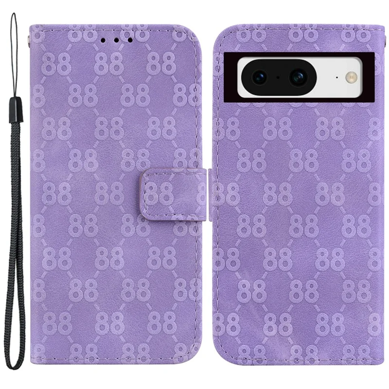 Leather Wallet Phone Cover for Google Pixel 8 Double 8-Shape Imprinted Flip Stand Case - Purple