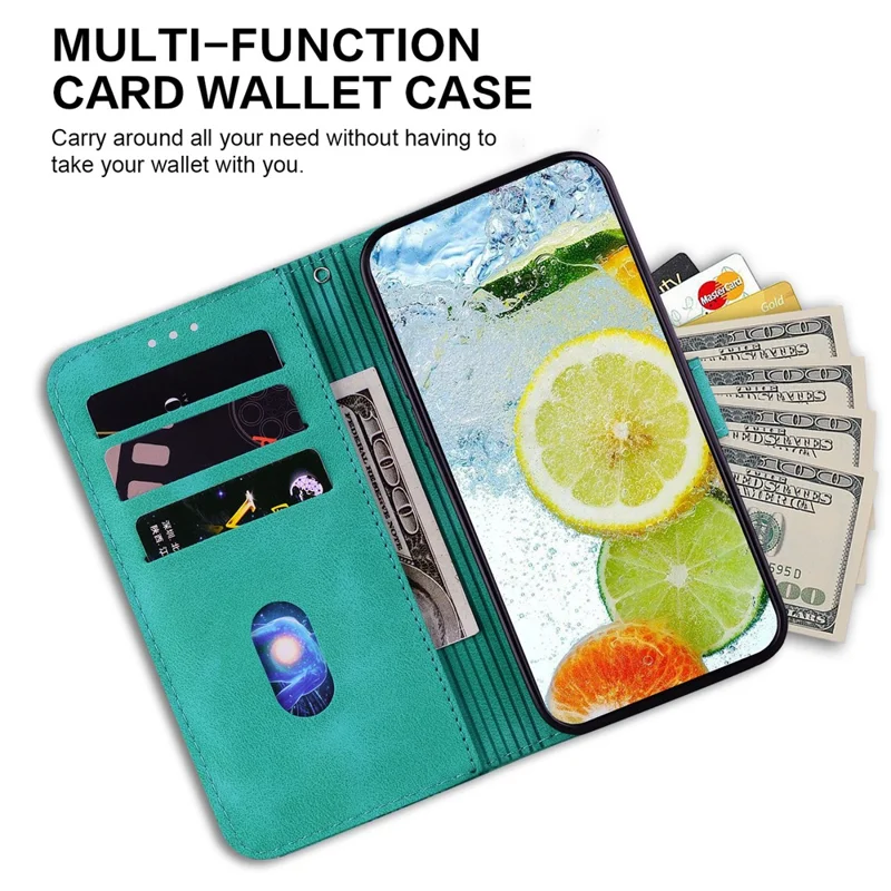 For iPhone 15 Plus Double 8-Shape Imprinted Phone Case Stand Wallet Leather Cover with Hand Strap - Green