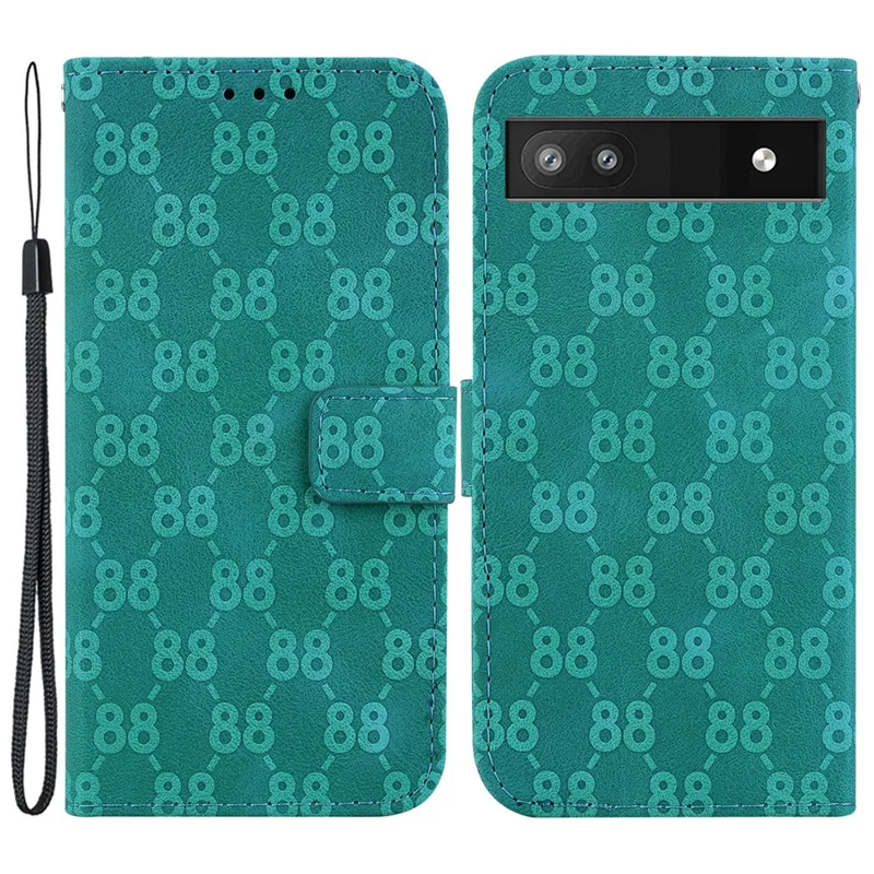 Skórzana osłona ochronna z portfelem i podstawką do Google Pixel 6a, z nadrukiem w kształcie podwójnego ósemki – Zielony