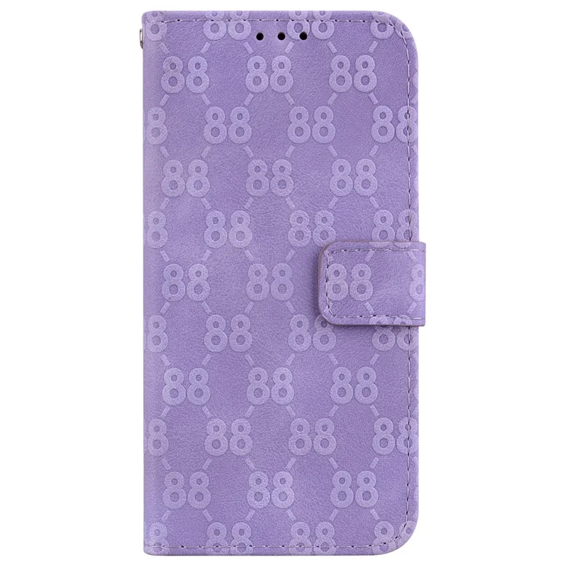 For iPhone 14 Pro Max Double 8-Shape Imprint Anti-fall Cover PU Leather Stand Wallet Phone Case - Purple