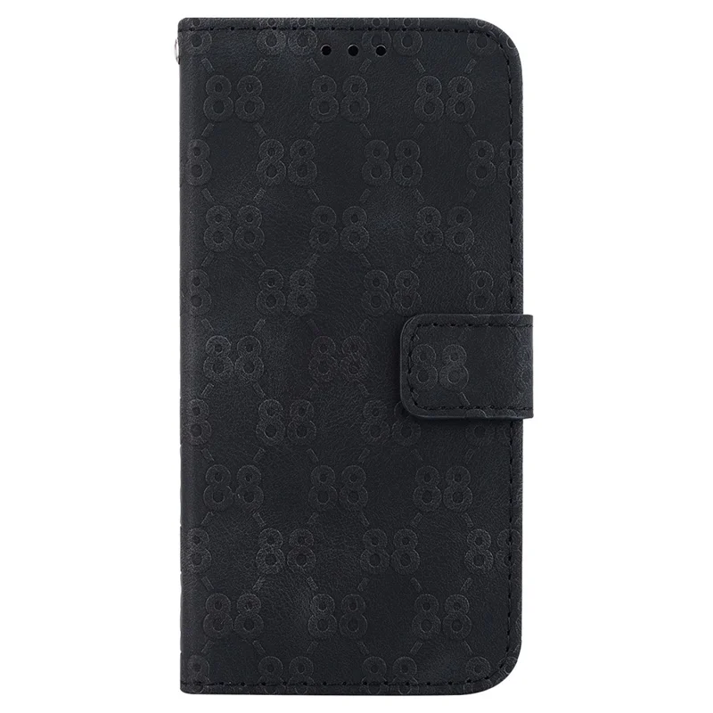 Leather Cover for iPhone 15 Pro , Double 8-Shape Imprinted Phone Case Stand Wallet with Hand Strap - Black