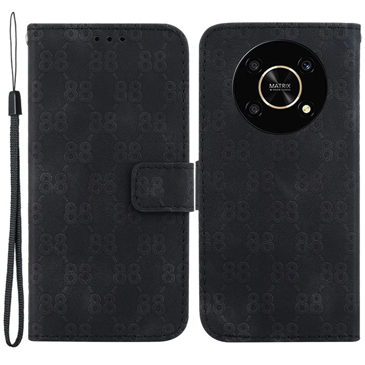 Per Honor X9 4G / X9 5G Custodia in pelle a doppia forma ad 8 Anti-caduta Supporto Portafoglio Custodia per telefono - Nero 