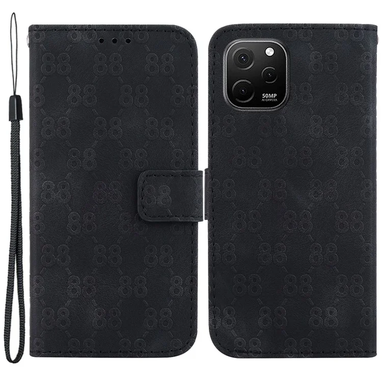 Leather Stand Cover for Huawei nova Y61 4G Double 8-Shape Imprint Phone Case with Wallet - Black