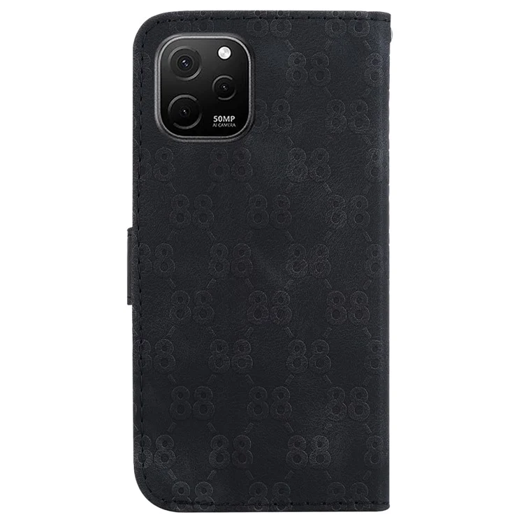 Leather Stand Cover for Huawei nova Y61 4G Double 8-Shape Imprint Phone Case with Wallet - Black