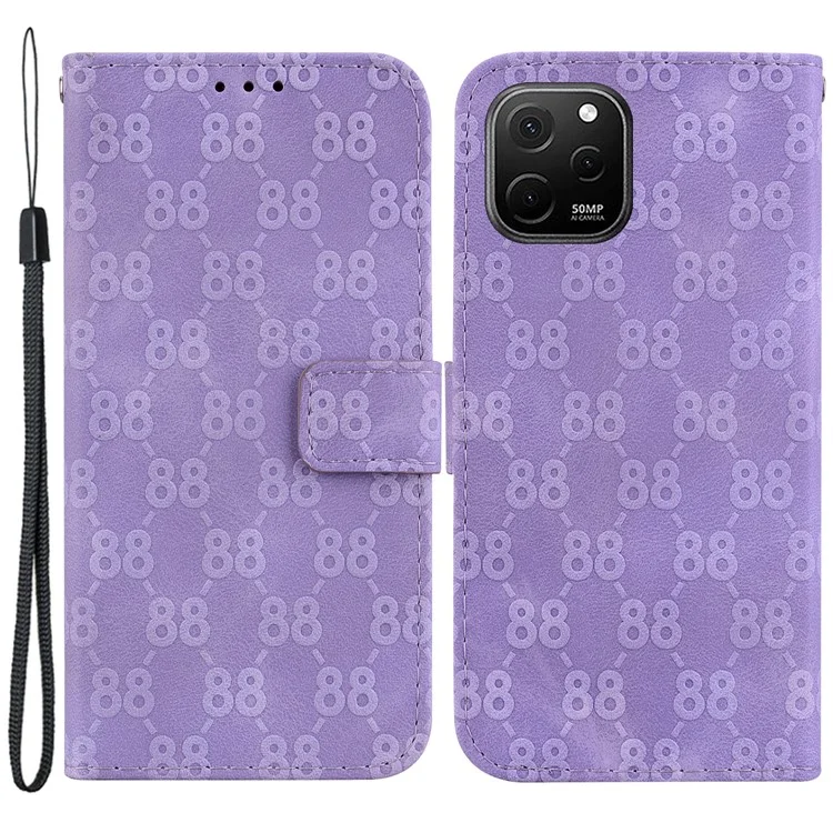 Leather Stand Cover for Huawei nova Y61 4G Double 8-Shape Imprint Phone Case with Wallet - Purple