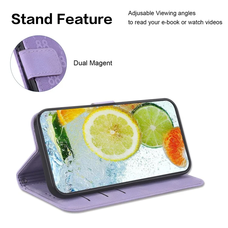 Leather Stand Cover for Huawei nova Y61 4G Double 8-Shape Imprint Phone Case with Wallet - Purple