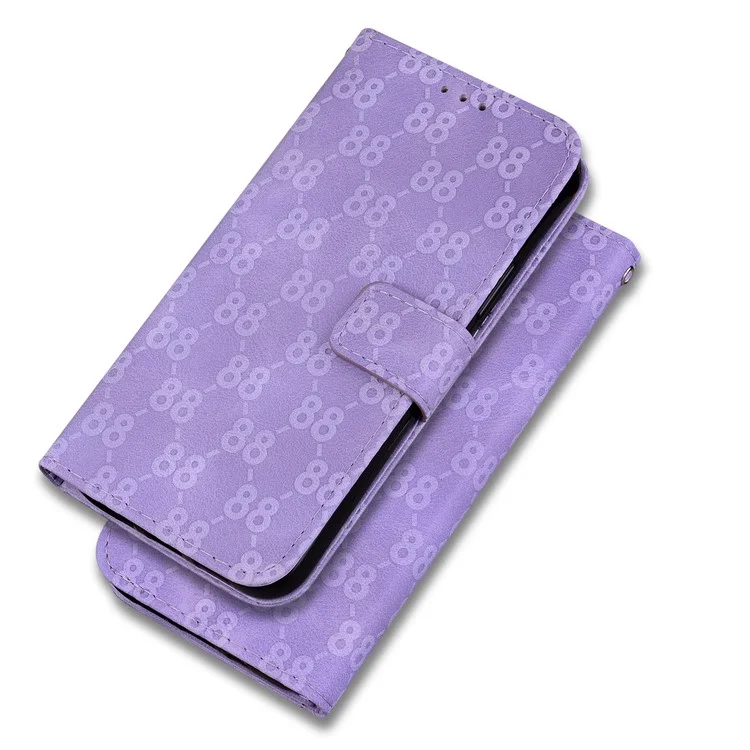 Leather Stand Cover for Huawei nova Y61 4G Double 8-Shape Imprint Phone Case with Wallet - Purple