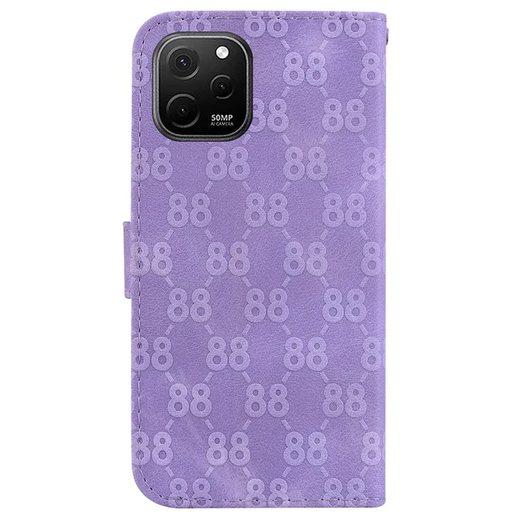 Leather Stand Cover for Huawei nova Y61 4G Double 8-Shape Imprint Phone Case with Wallet - Purple