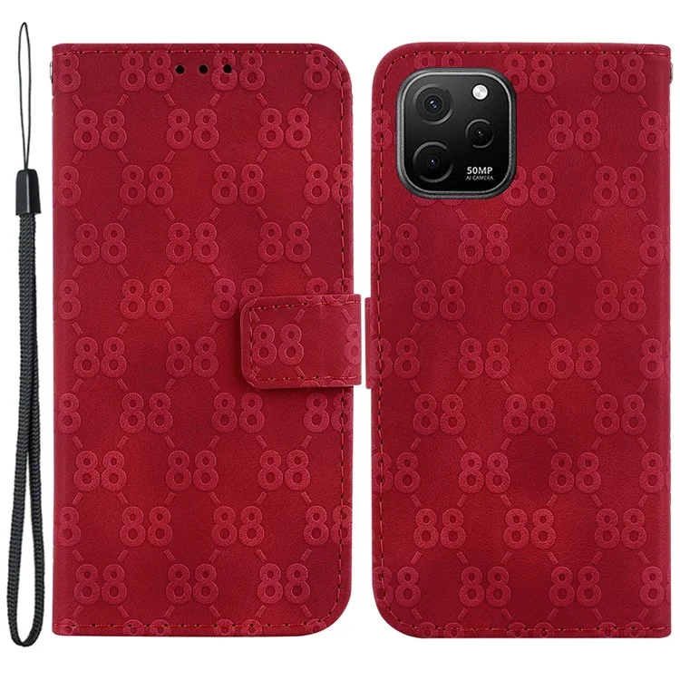 Leather Stand Cover for Huawei nova Y61 4G Double 8-Shape Imprint Phone Case with Wallet - Red