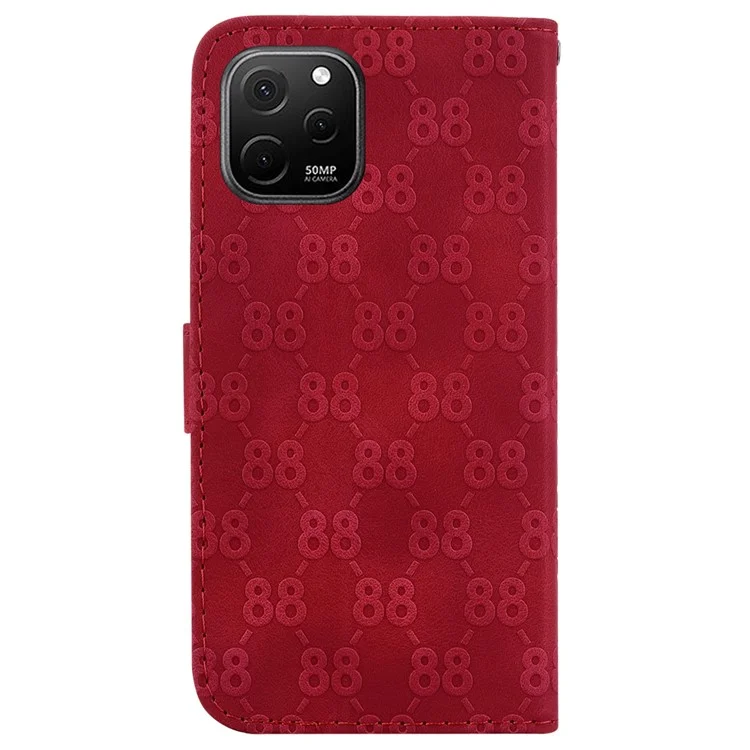 Leather Stand Cover for Huawei nova Y61 4G Double 8-Shape Imprint Phone Case with Wallet - Red