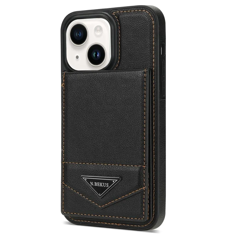 N.BEKUS Para iPhone 15 Funda de Cuero PU + TPU con Soporte Vertical Tarjetero RFID Bloqueo Funda Protectora - Negro