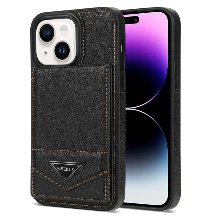 N.BEKUS Para iPhone 15 Funda de Cuero PU + TPU con Soporte Vertical Tarjetero RFID Bloqueo Funda Protectora - Negro