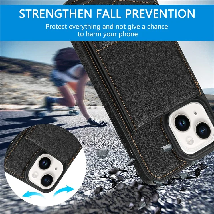 N.BEKUS Para iPhone 15 Funda de Cuero PU + TPU con Soporte Vertical Tarjetero RFID Bloqueo Funda Protectora - Negro