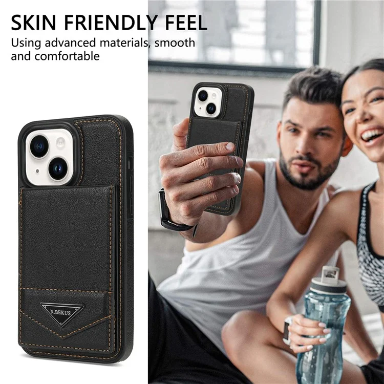 N.BEKUS Para iPhone 15 Funda de Cuero PU + TPU con Soporte Vertical Tarjetero RFID Bloqueo Funda Protectora - Negro