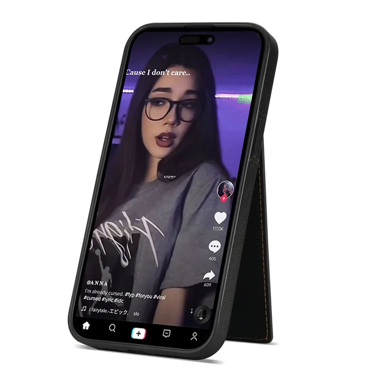 N.BEKUS Für iPhone 15 Plus PU Leder beschichtetes TPU-Handyhülle Vertikale Klapptasche mit Kartenfach Ständer Cover - Schwarz