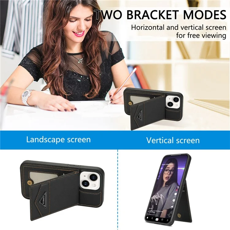 N.BEKUS Für iPhone 15 Plus PU Leder beschichtetes TPU-Handyhülle Vertikale Klapptasche mit Kartenfach Ständer Cover - Schwarz