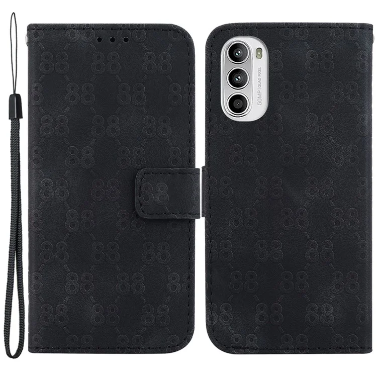 Étui en cuir pour Motorola Moto G62 5G, fonction portefeuille Double impression 8 en forme de support pour téléphone - Noir