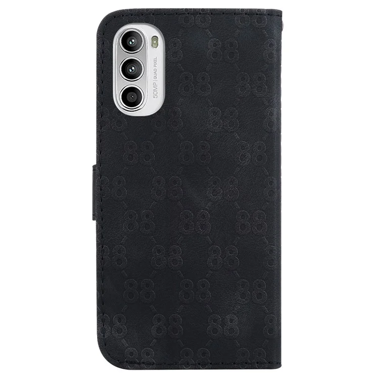 Étui en cuir pour Motorola Moto G62 5G, fonction portefeuille Double impression 8 en forme de support pour téléphone - Noir