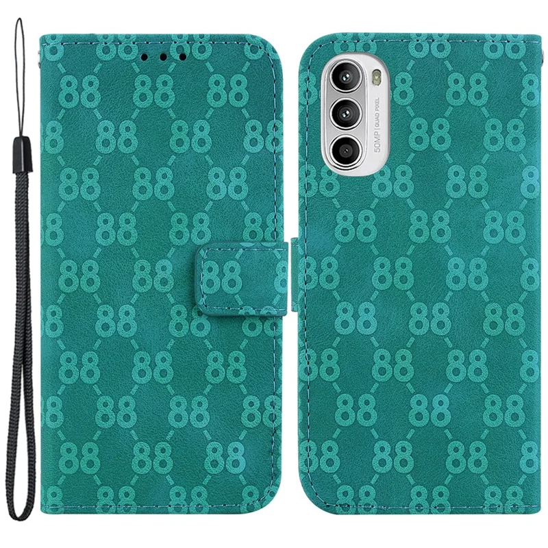 Leather Case for Motorola Moto G62 5G , Wallet Function Double 8-Shape Imprint Stand Phone Shell - Green