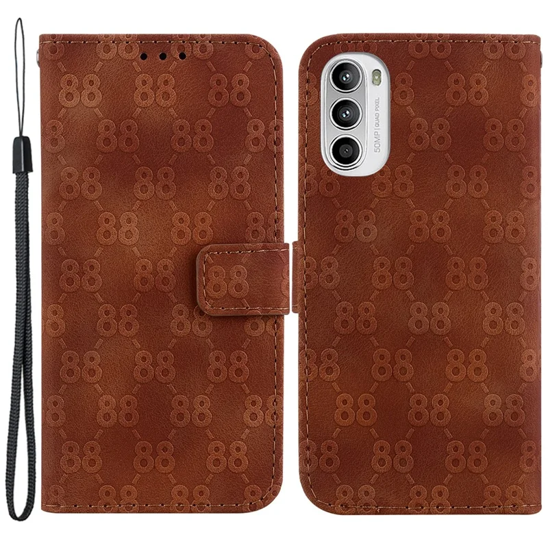 Leather Case for Motorola Moto G62 5G , Wallet Function Double 8-Shape Imprint Stand Phone Shell - Brown