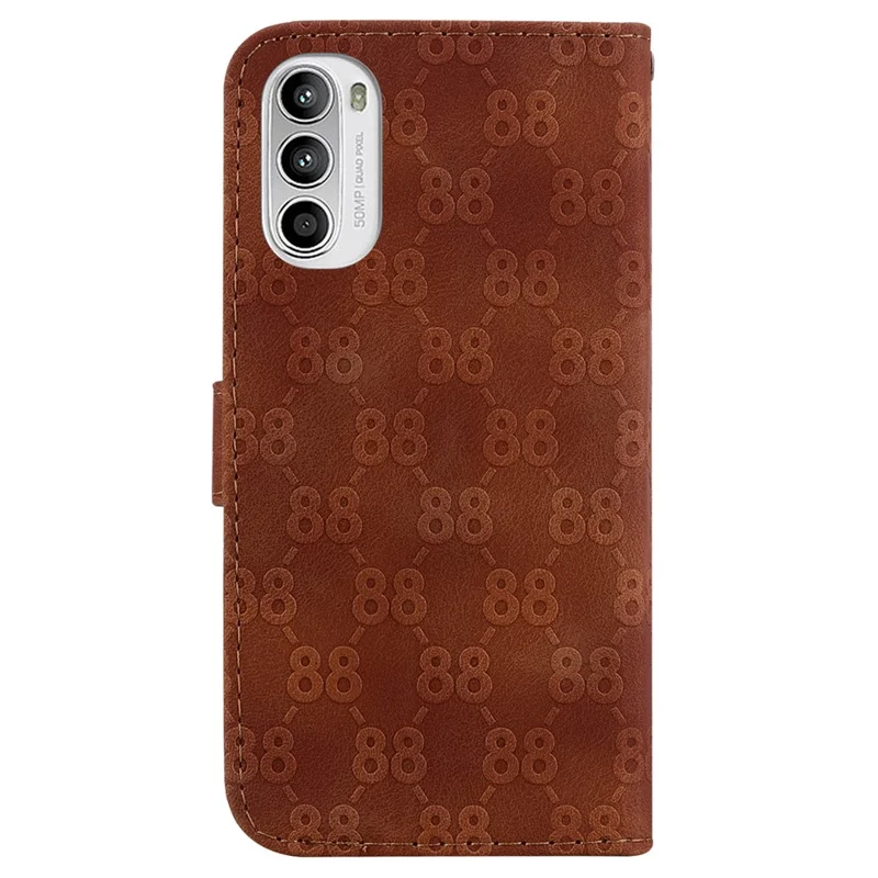 Leather Case for Motorola Moto G62 5G , Wallet Function Double 8-Shape Imprint Stand Phone Shell - Brown