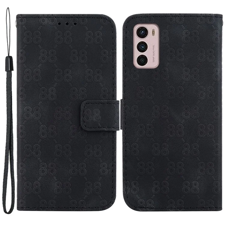 Capa de Couro para Motorola Moto G42 4G, Função Carteira Dupla Estampa em Forma de 8 Ajustável Suporte para Celular - Preto