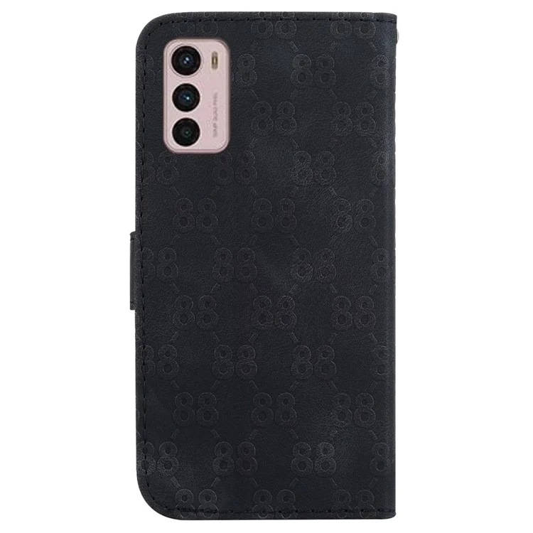 Capa de Couro para Motorola Moto G42 4G, Função Carteira Dupla Estampa em Forma de 8 Ajustável Suporte para Celular - Preto