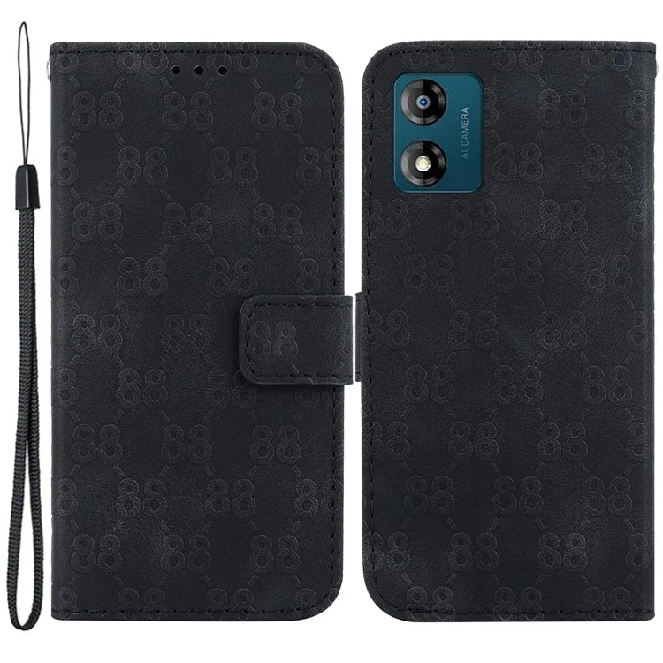 Pour Motorola Moto E13 4G Stand Feature Leather Case Double 8-Shape Imprint Phone Wallet Shell - Noir