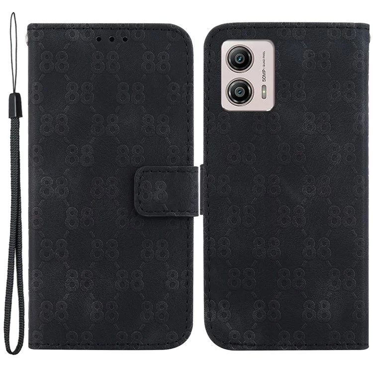 Wallet Shell for Motorola Moto G13 4G / G23 4G / G53 5G Stand Feature Leather Case Double 8-Shape Imprint Phone Cover - Black