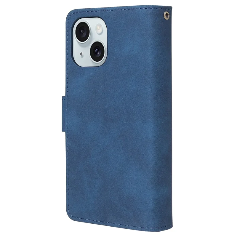 PU Leather Cover for iPhone 15 Plus , Multiple Card Slots Zipper Pocket Phone Wallet Stand Folio Flip Case - Blue
