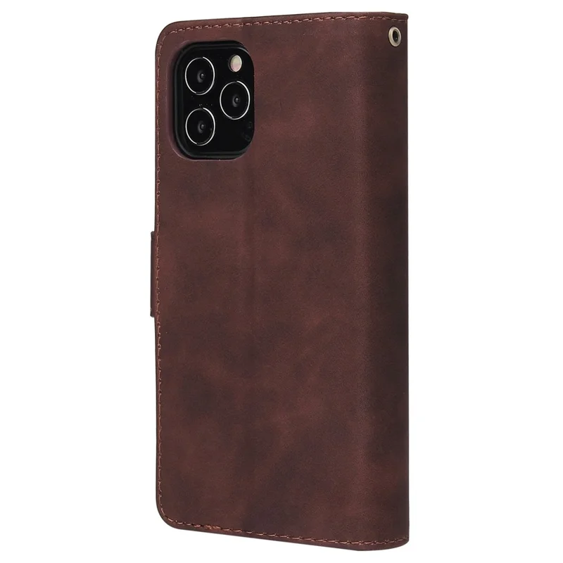 Lederhülle für iPhone 15 Pro, Mehrere Kartenfächer, Reisverschlusstasche, Telefongeldbörse mit Ständer - Kaffee