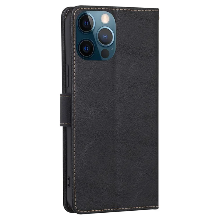Per iPhone 15 Pro Magnetic Clasp Folio Flip PU Leather Wallet Case Cell Phone Foldable Stand Cover - Nero