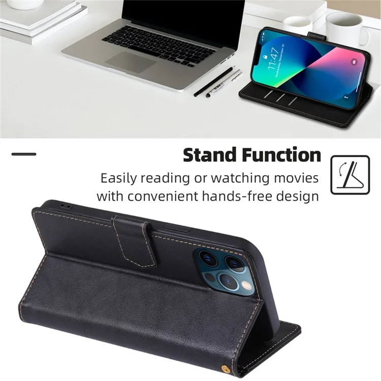 Per iPhone 15 Pro Magnetic Clasp Folio Flip PU Leather Wallet Case Cell Phone Foldable Stand Cover - Nero