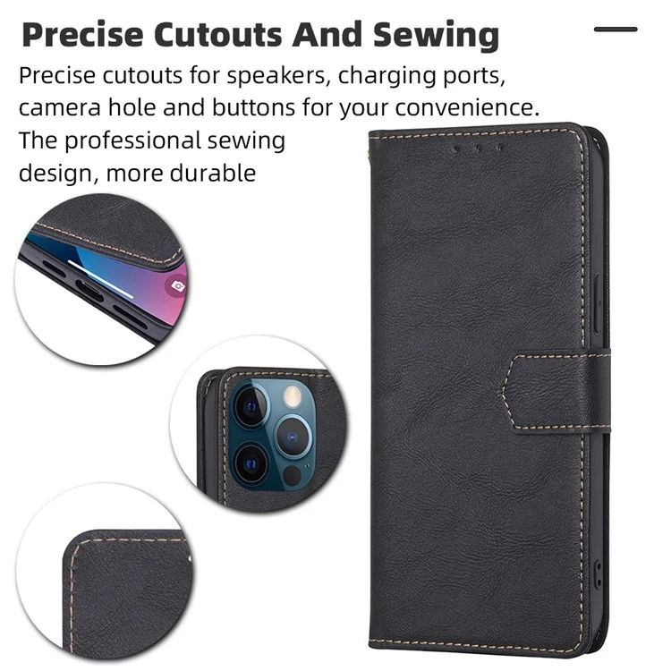 Per iPhone 15 Pro Magnetic Clasp Folio Flip PU Leather Wallet Case Cell Phone Foldable Stand Cover - Nero