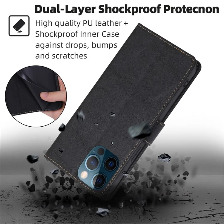 Per iPhone 15 Pro Magnetic Clasp Folio Flip PU Leather Wallet Case Cell Phone Foldable Stand Cover - Nero
