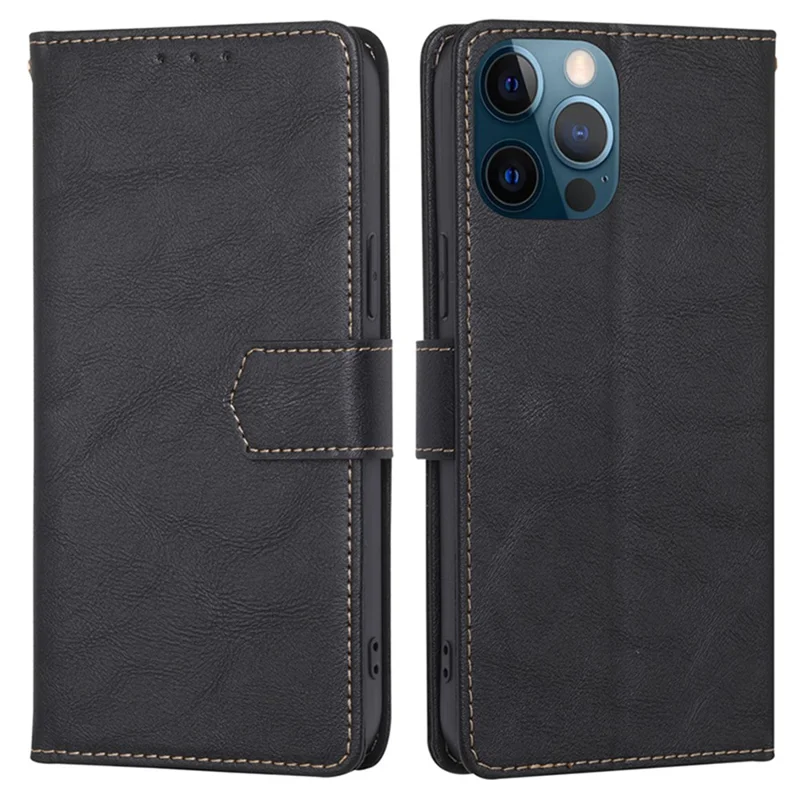 Cell Phone Stand Cover for iPhone 15 Pro Max , Magnetic Clasp Folio Flip PU Leather Wallet Case - Black