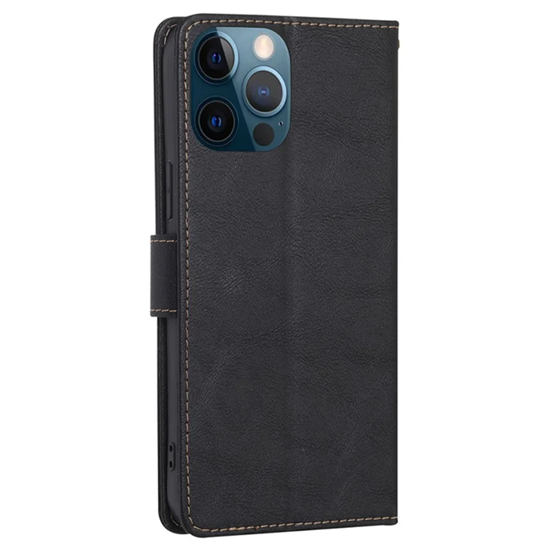 Cell Phone Stand Cover for iPhone 15 Pro Max , Magnetic Clasp Folio Flip PU Leather Wallet Case - Black