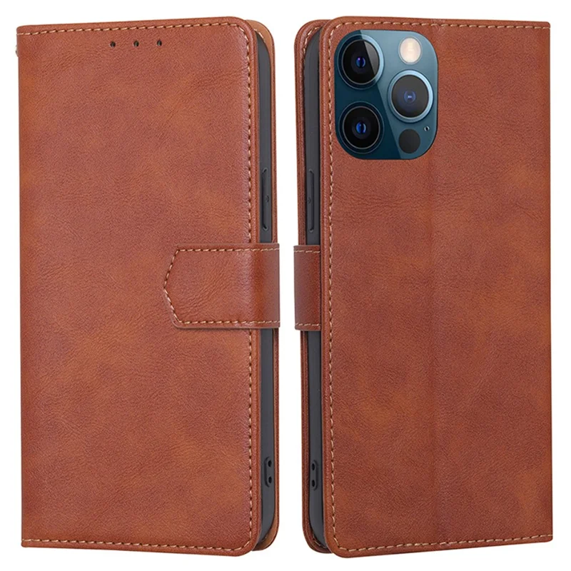 Capa de Suporte para Celular para iPhone 15 Pro Max, Capa Carteira de Couro PU com Fecho Magnético - Marrom