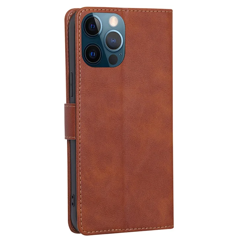 Capa de Suporte para Celular para iPhone 15 Pro Max, Capa Carteira de Couro PU com Fecho Magnético - Marrom