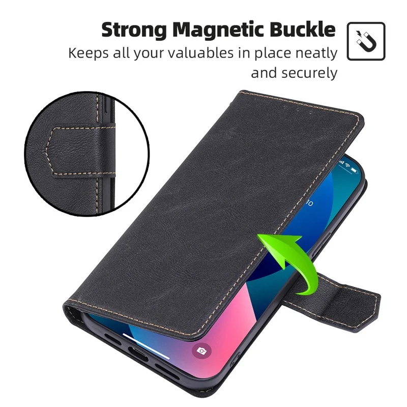 Capa de Suporte para Celular para iPhone 15 Pro Max, Capa Carteira de Couro PU com Fecho Magnético - Marrom