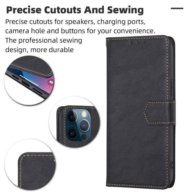 Capa de Suporte para Celular para iPhone 15 Pro Max, Capa Carteira de Couro PU com Fecho Magnético - Marrom