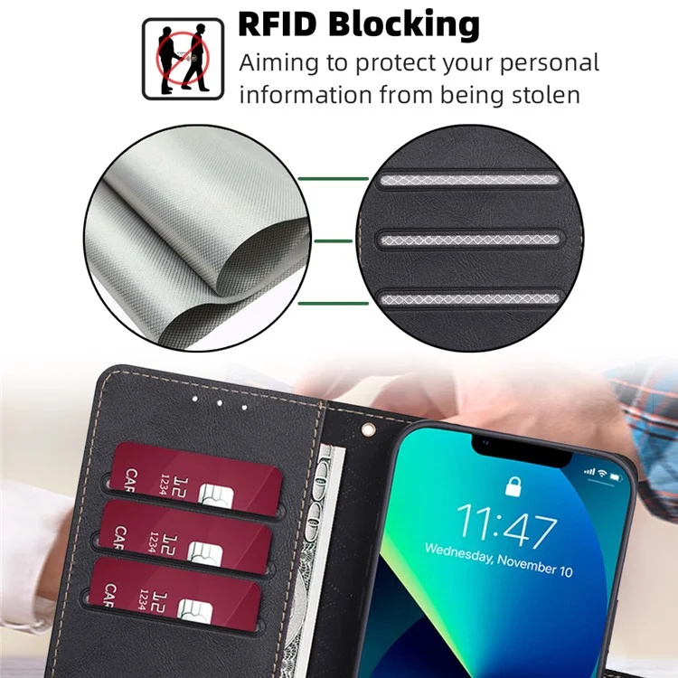 Para iPhone 15 Plus Magnetic Clasp Folio Flip PU Leather Wallet Case Anti-scratch Cell Phone Stand Cover - Negro