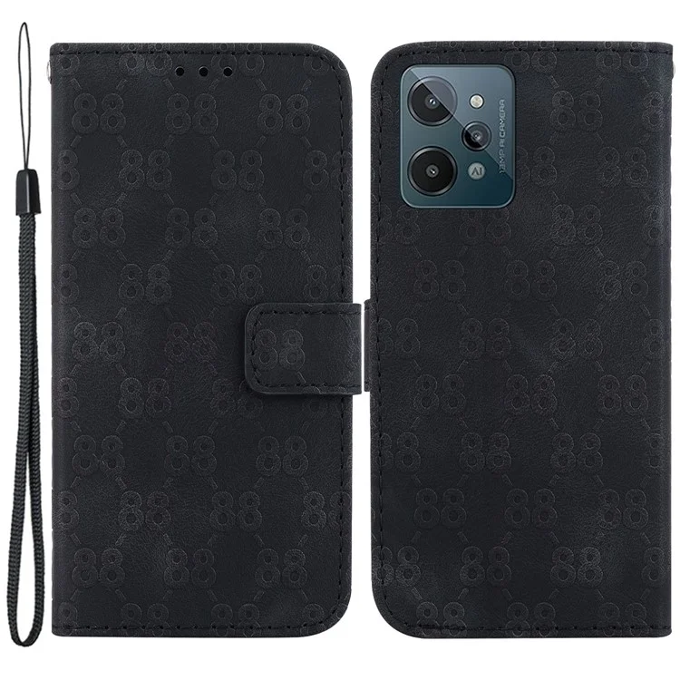 Per Realme C31 PU Leather Phone Case Double 8-Shape Imprint Stand Wallet Phone Cover - Black