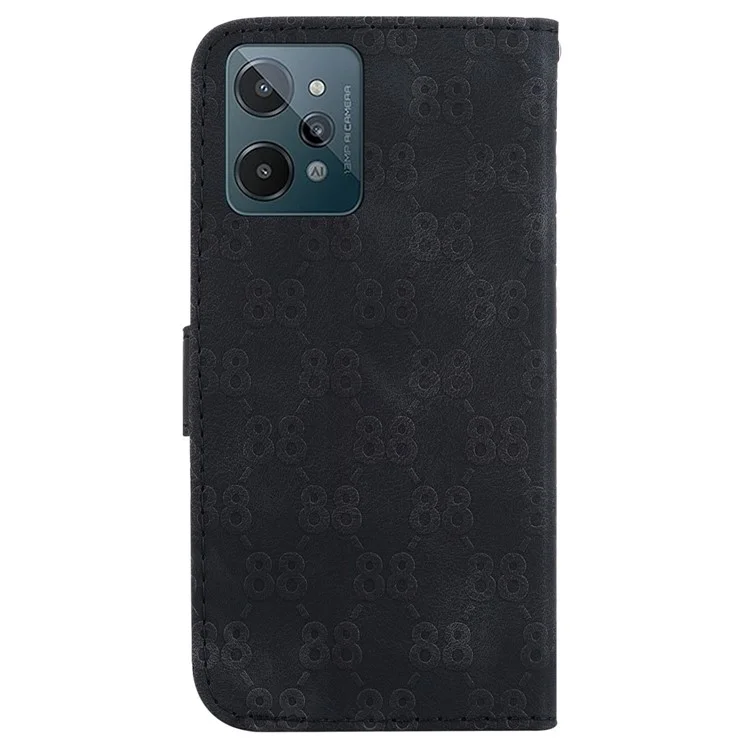 Per Realme C31 PU Leather Phone Case Double 8-Shape Imprint Stand Wallet Phone Cover - Black